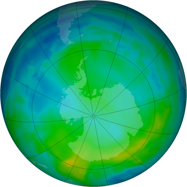Antarctic ozone map for 23 May 2012